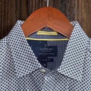 Cactus Navy and White Micro Floral Slim Fit Button-Down Shirt